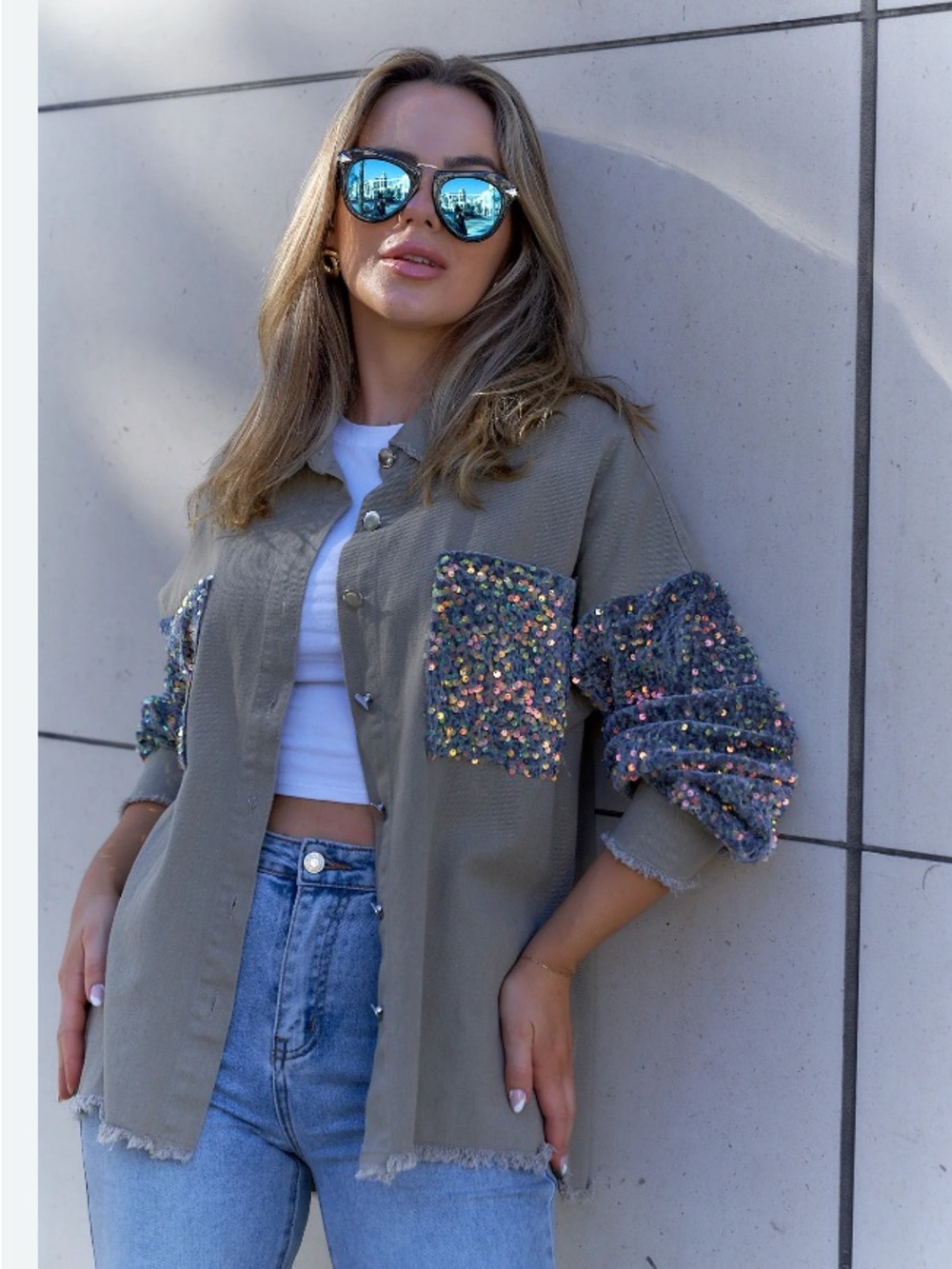 CHICME Oversized Olive Green Button-Up Jacket